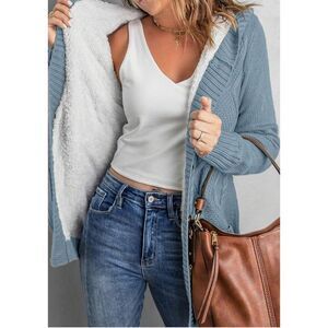Women's Cardigan Sweater‎ Knit Double Pocket Long Sleeve Hooded Cardigan Outwear